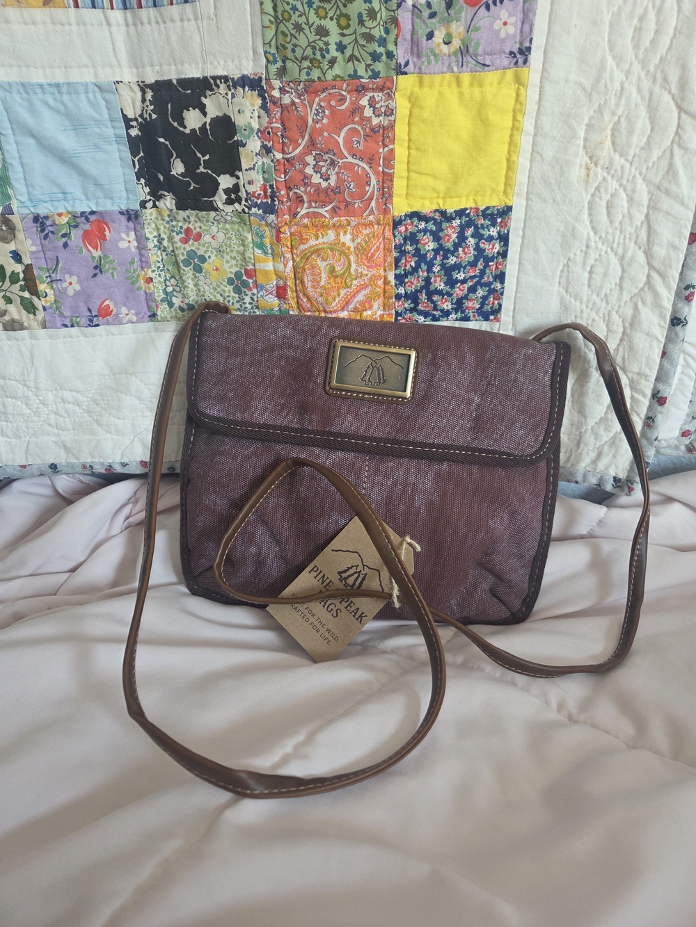 Women's Mauve Crossbody Bag with Leather Trim